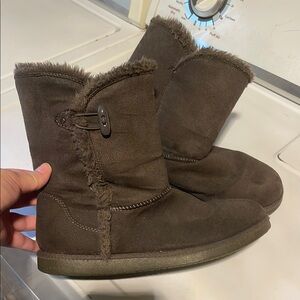 Gray Suede Fur-Lined Boots